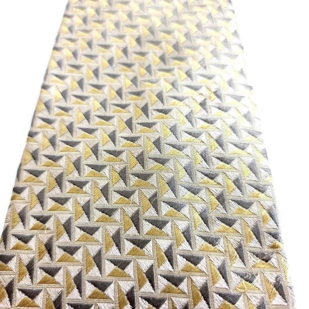 Geoffrey‎ Beene Gold Tan Geometric Woven Wide Silk Tie